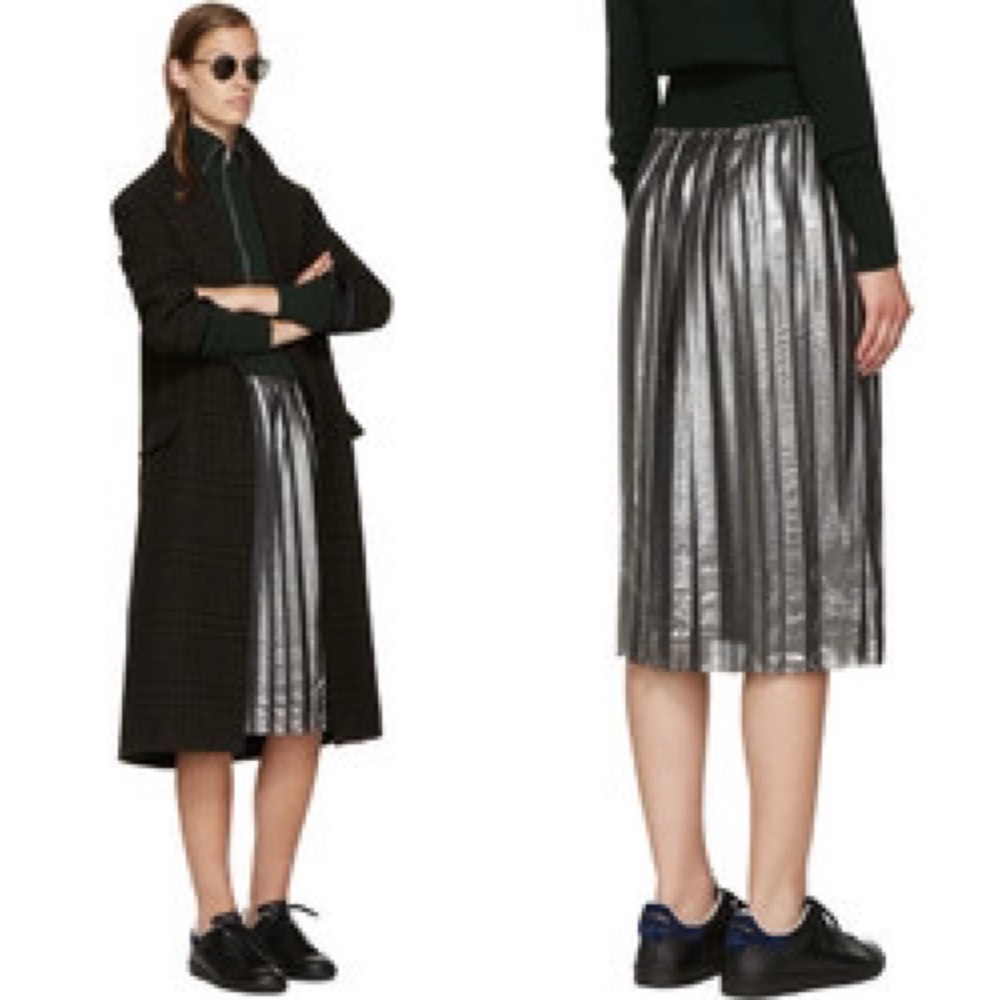 Etoile Isabel Marant Madlen Pleated Metallic Skirt, Silver Size Medium